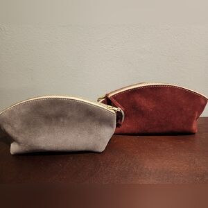 Portland Leather Goods Bundle Of 2 Suede Leather Zip Pouch (Large Eclipse)
